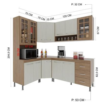 Imagem de Cozinha Modulada Completa Fidelitá Paris 5 Peças 340cm 12 Portas 3 Gavetas Com Tampo Nogal/Salinas