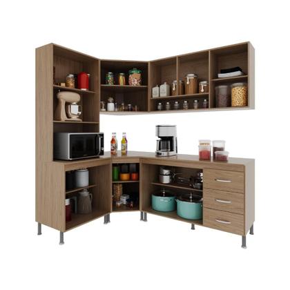Imagem de Cozinha Modulada Completa Fidelitá Paris 5 Peças 340cm 12 Portas 3 Gavetas Com Tampo Nogal/Salinas