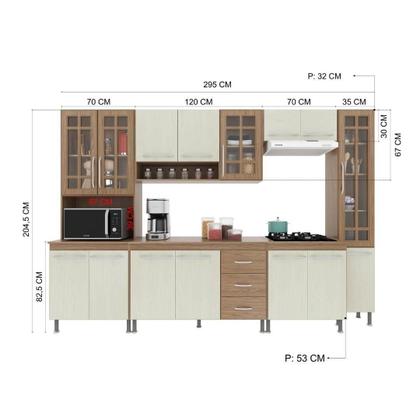 Imagem de Cozinha Modulada Completa Fidelitá Paris 6 Peças 295cm 15 Portas 3 Gavetas Com Tampo Nogal/Salinas