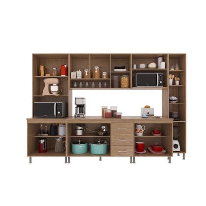 Imagem de Cozinha Modulada Completa Fidelitá Paris 6 Peças 295cm 15 Portas 3 Gavetas Com Tampo Nogal/Salinas