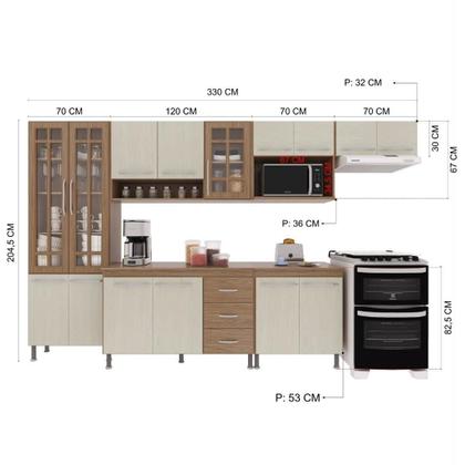 Imagem de Cozinha Modulada Completa Fidelitá Paris 6 Peças 330cm 15 Portas 3 Gavetas Com Tampo Nogal/Salinas