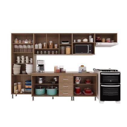 Imagem de Cozinha Modulada Completa Fidelitá Paris 6 Peças 330cm 15 Portas 3 Gavetas Com Tampo Nogal/Salinas