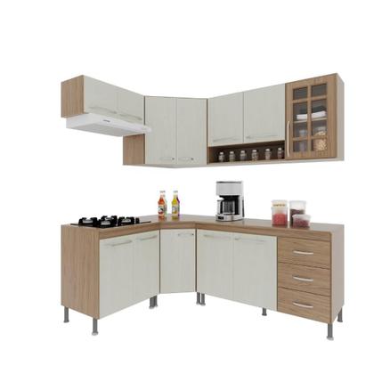 Imagem de Cozinha Modulada Completa Fidelitá Paris 6 Peças 340cm 12 Portas 3 Gavetas Com Tampo Nogal/Salinas