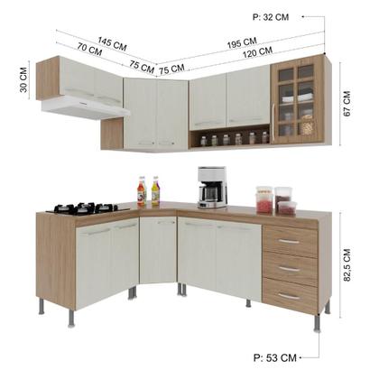 Imagem de Cozinha Modulada Completa Fidelitá Paris 6 Peças 340cm 12 Portas 3 Gavetas Com Tampo Nogal/Salinas