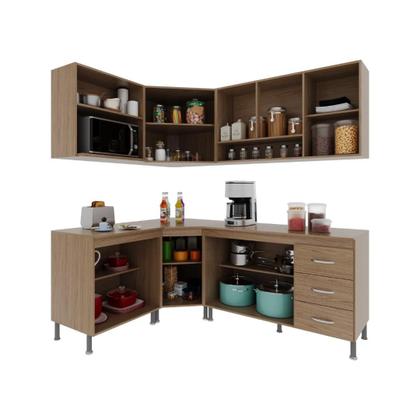 Imagem de Cozinha Modulada Completa Fidelitá Paris 6 Peças 340cm 12 Portas 3 Gavetas Com Tampo Nogal/Salinas
