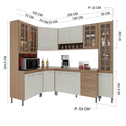 Imagem de Cozinha Modulada Completa Fidelitá Paris 6 Peças 375cm 14 Portas 3 Gavetas Com Tampo Nogal/Salinas