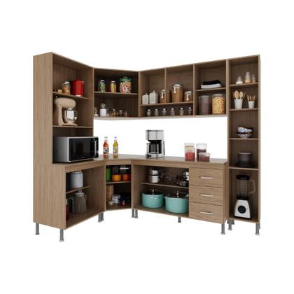 Imagem de Cozinha Modulada Completa Fidelitá Paris 6 Peças 375cm 14 Portas 3 Gavetas Com Tampo Nogal/Salinas