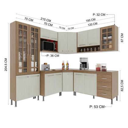 Imagem de Cozinha Modulada Completa Fidelitá Paris 7 Peças 410cm 16 Portas 3 Gavetas Com Tampo Nogal/Salinas