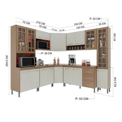 Imagem de Cozinha Modulada Completa Fidelitá Paris 8 Peças 445cm 18 Portas 3 Gavetas Com Tampo Nogal/Salinas