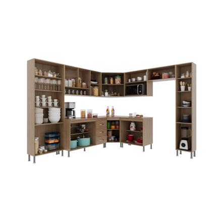 Imagem de Cozinha Modulada Completa Fidelitá Paris 9 Peças 515cm 20 Portas 3 Gavetas Com Tampo Nogal/Salinas
