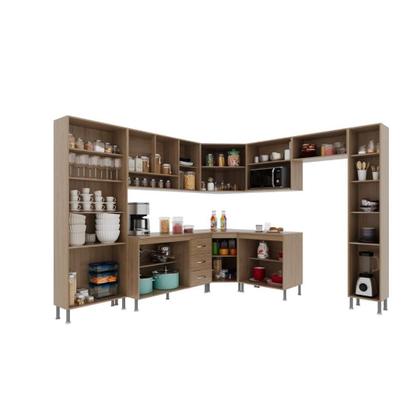 Imagem de Cozinha Modulada Completa Fidelitá Paris 9 Peças 515cm 20 Portas 3 Gavetas Com Tampo Nogal/Salinas