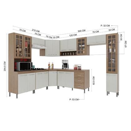 Imagem de Cozinha Modulada Completa Fidelitá Paris 9 Peças 515cm 20 Portas 3 Gavetas Com Tampo Nogal/Salinas