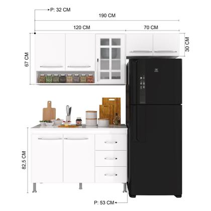 Imagem de Cozinha Modulada Completa Fidelitá Viena 3 Peças 190 Cm 7 Portas 3 Gavetas Com Tampo Branca