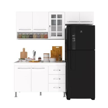 Imagem de Cozinha Modulada Completa Fidelitá Viena 3 Peças 190 Cm 7 Portas 3 Gavetas Com Tampo Branca