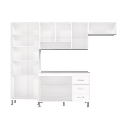 Imagem de Cozinha Modulada Completa Fidelitá Viena 4 Peças 260 Cm 11 Portas 3 Gavetas Com Tampo Branco