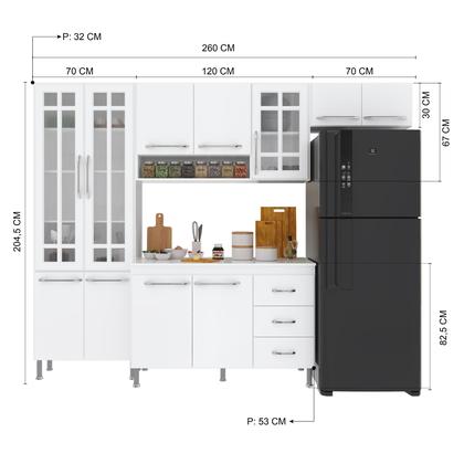Imagem de Cozinha Modulada Completa Fidelitá Viena 4 Peças 260 Cm 11 Portas 3 Gavetas Com Tampo Branco