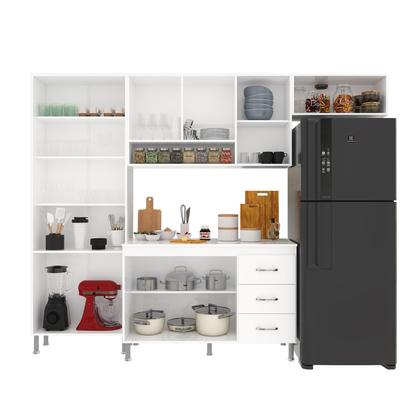 Imagem de Cozinha Modulada Completa Fidelitá Viena 4 Peças 260 Cm 11 Portas 3 Gavetas Com Tampo Branco