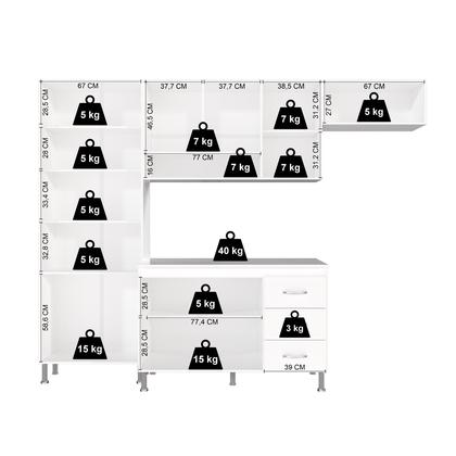 Imagem de Cozinha Modulada Completa Fidelitá Viena 4 Peças 260 Cm 11 Portas 3 Gavetas Com Tampo Branco