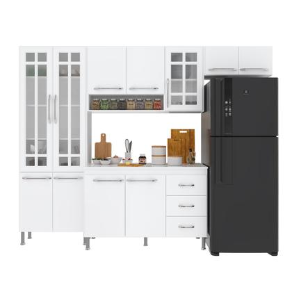 Imagem de Cozinha Modulada Completa Fidelitá Viena 4 Peças 260 Cm 11 Portas 3 Gavetas Com Tampo Branco