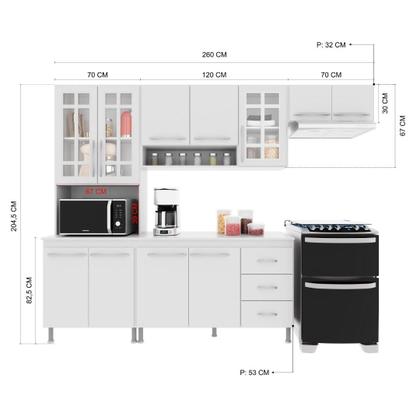 Imagem de Cozinha Modulada Completa Fidelitá Viena 4 Peças 260cm 11 Portas 3 Gavetas Com Tampo Branco