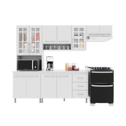 Imagem de Cozinha Modulada Completa Fidelitá Viena 4 Peças 260cm 11 Portas 3 Gavetas Com Tampo Branco