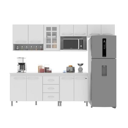 Imagem de Cozinha Modulada Completa Fidelitá Viena 5 Peças 260cm 11 Portas 3 Gavetas Com Tampo Branco