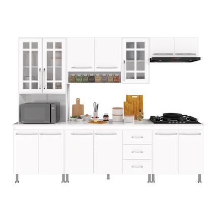 Imagem de Cozinha Modulada Completa Fidelitá Viena 5 Peças 260cm 13 Portas 3 Gavetas Com Tampo Branco