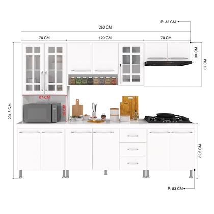 Imagem de Cozinha Modulada Completa Fidelitá Viena 5 Peças 260cm 13 Portas 3 Gavetas Com Tampo Branco