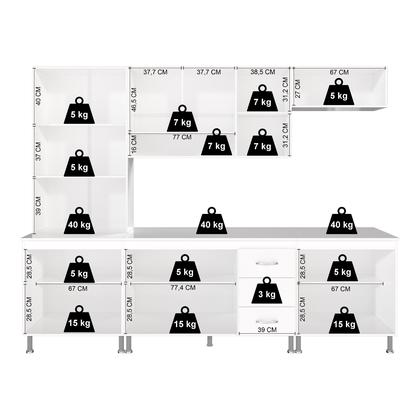 Imagem de Cozinha Modulada Completa Fidelitá Viena 5 Peças 260cm 13 Portas 3 Gavetas Com Tampo Branco