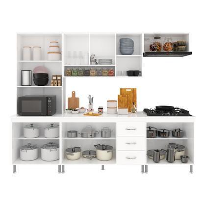 Imagem de Cozinha Modulada Completa Fidelitá Viena 5 Peças 260cm 13 Portas 3 Gavetas Com Tampo Branco