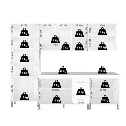 Imagem de Cozinha Modulada Completa Fidelitá Viena 5 Peças 260cm 13 Portas 3 Gavetas Com Tampo Branco