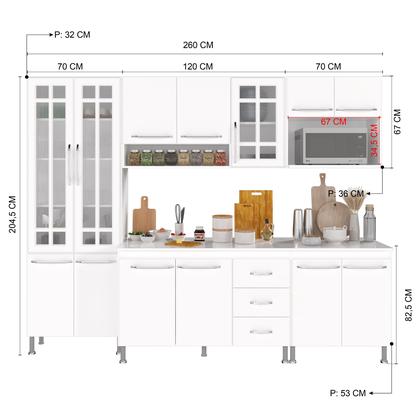 Imagem de Cozinha Modulada Completa Fidelitá Viena 5 Peças 260cm 13 Portas 3 Gavetas Com Tampo Branco