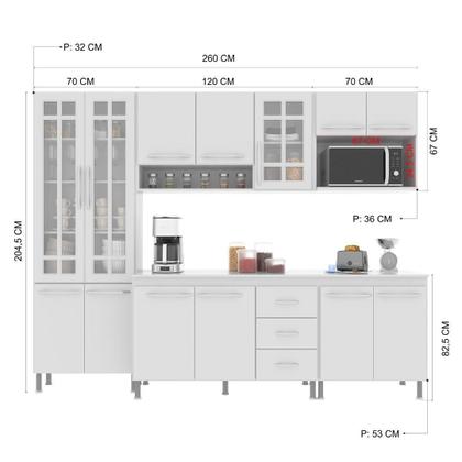 Imagem de Cozinha Modulada Completa Fidelitá Viena 5 Peças 260cm 13 Portas 3 Gavetas Com Tampo Branco