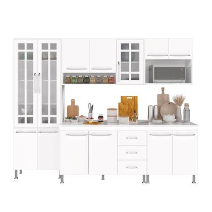 Imagem de Cozinha Modulada Completa Fidelitá Viena 5 Peças 260cm 13 Portas 3 Gavetas Com Tampo Branco