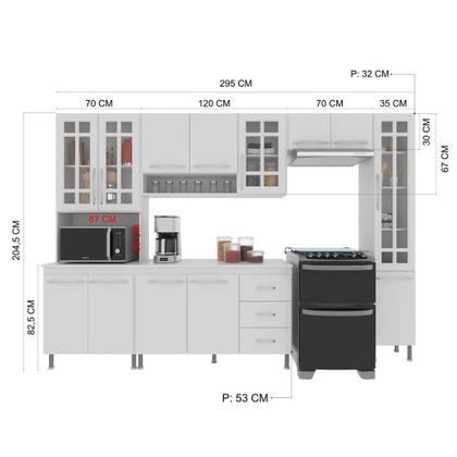Imagem de Cozinha Modulada Completa Fidelitá Viena 5 Peças 295cm 13 Portas 3 Gavetas Com Tampo Branco