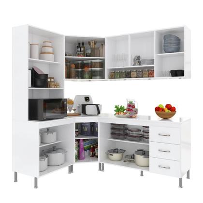 Imagem de Cozinha Modulada Completa Fidelitá Viena 5 Peças 340cm 12 Portas 3 Gavetas Com Tampo Branco