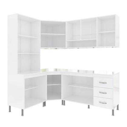 Imagem de Cozinha Modulada Completa Fidelitá Viena 5 Peças 340cm 12 Portas 3 Gavetas Com Tampo Branco