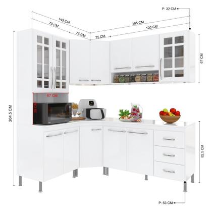 Imagem de Cozinha Modulada Completa Fidelitá Viena 5 Peças 340cm 12 Portas 3 Gavetas Com Tampo Branco