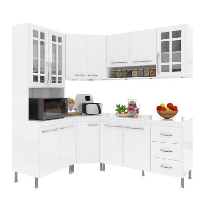 Imagem de Cozinha Modulada Completa Fidelitá Viena 5 Peças 340cm 12 Portas 3 Gavetas Com Tampo Branco