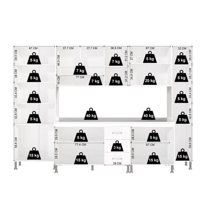 Imagem de Cozinha Modulada Completa Fidelitá Viena 6 Peças 295cm 15 Portas 3 Gavetas Com Tampo Branco