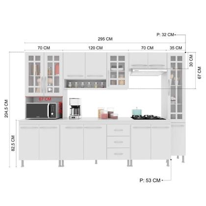 Imagem de Cozinha Modulada Completa Fidelitá Viena 6 Peças 295cm 15 Portas 3 Gavetas Com Tampo Branco