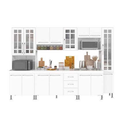 Imagem de Cozinha Modulada Completa Fidelitá Viena 6 Peças 295cm 15 Portas 3 Gavetas Com Tampo Branco