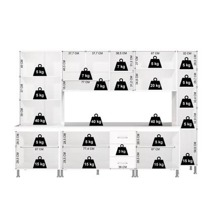 Imagem de Cozinha Modulada Completa Fidelitá Viena 6 Peças 295cm 15 Portas 3 Gavetas Com Tampo Branco