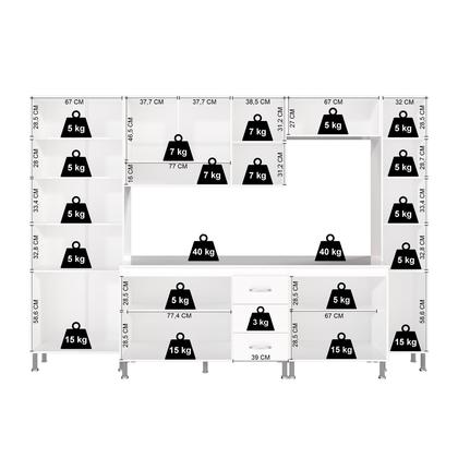 Imagem de Cozinha Modulada Completa Fidelitá Viena 6 Peças 295cm 15 Portas 3 Gavetas Com Tampo Branco