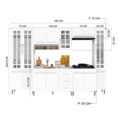 Imagem de Cozinha Modulada Completa Fidelitá Viena 6 Peças 295cm 15 Portas 3 Gavetas Com Tampo Branco