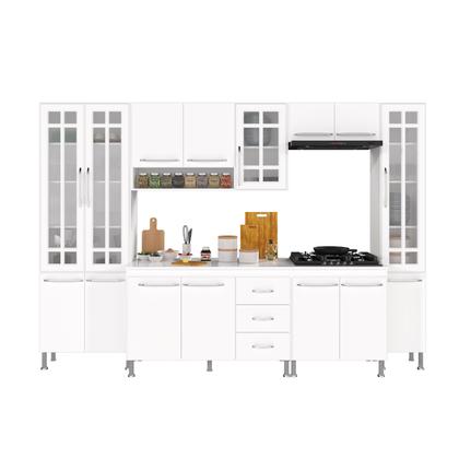 Imagem de Cozinha Modulada Completa Fidelitá Viena 6 Peças 295cm 15 Portas 3 Gavetas Com Tampo Branco