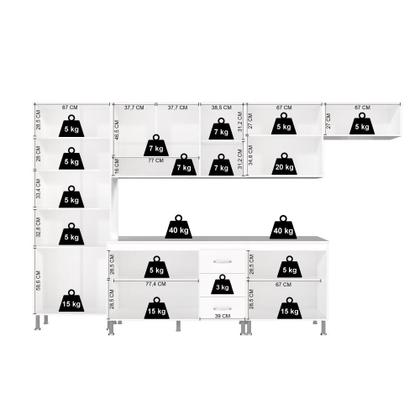 Imagem de Cozinha Modulada Completa Fidelitá Viena 6 Peças 330cm 15 Portas 3 Gavetas Com Tampo Branco