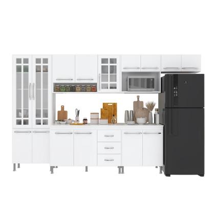 Imagem de Cozinha Modulada Completa Fidelitá Viena 6 Peças 330cm 15 Portas 3 Gavetas Com Tampo Branco