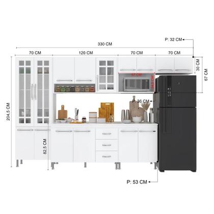 Imagem de Cozinha Modulada Completa Fidelitá Viena 6 Peças 330cm 15 Portas 3 Gavetas Com Tampo Branco