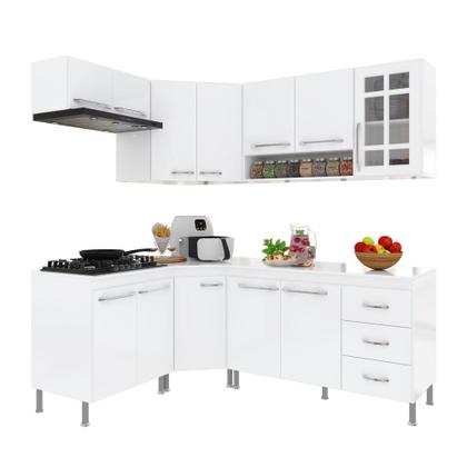 Imagem de Cozinha Modulada Completa Fidelitá Viena 6 Peças 340cm 12 Portas 3 Gavetas Com Tampo Branco